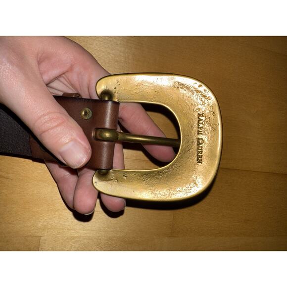 Polo by Ralph Lauren Brown Leather Belt with Engraved Gold Buckle main image 7